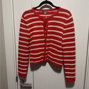 J. Crew Bold Red and Cream Striped Cardigan